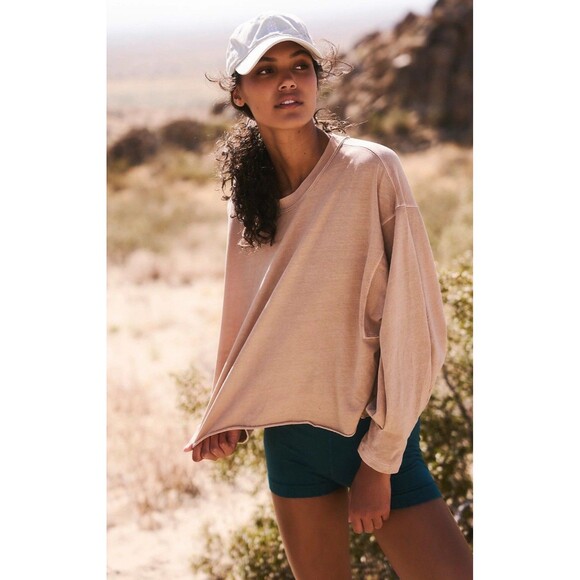 Free People Inspire Layer Tee long sleeve lightweight Tan frost size XS - Picture 1 of 6